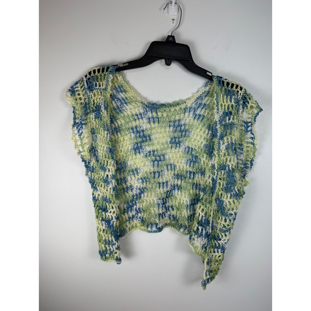 Handmade Crochet Open Knit Vest Blue Green Yellow Variegated Size M Ethereal